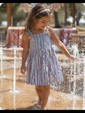 4/$15 Girls' Lavender Multi-Stripe Sundress – Summer Dress Sz 7-8